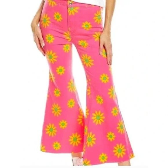 Free People Denim - Free People Youthquake Printed Crop Pants Wide Leg color Lipstick Combo NWT